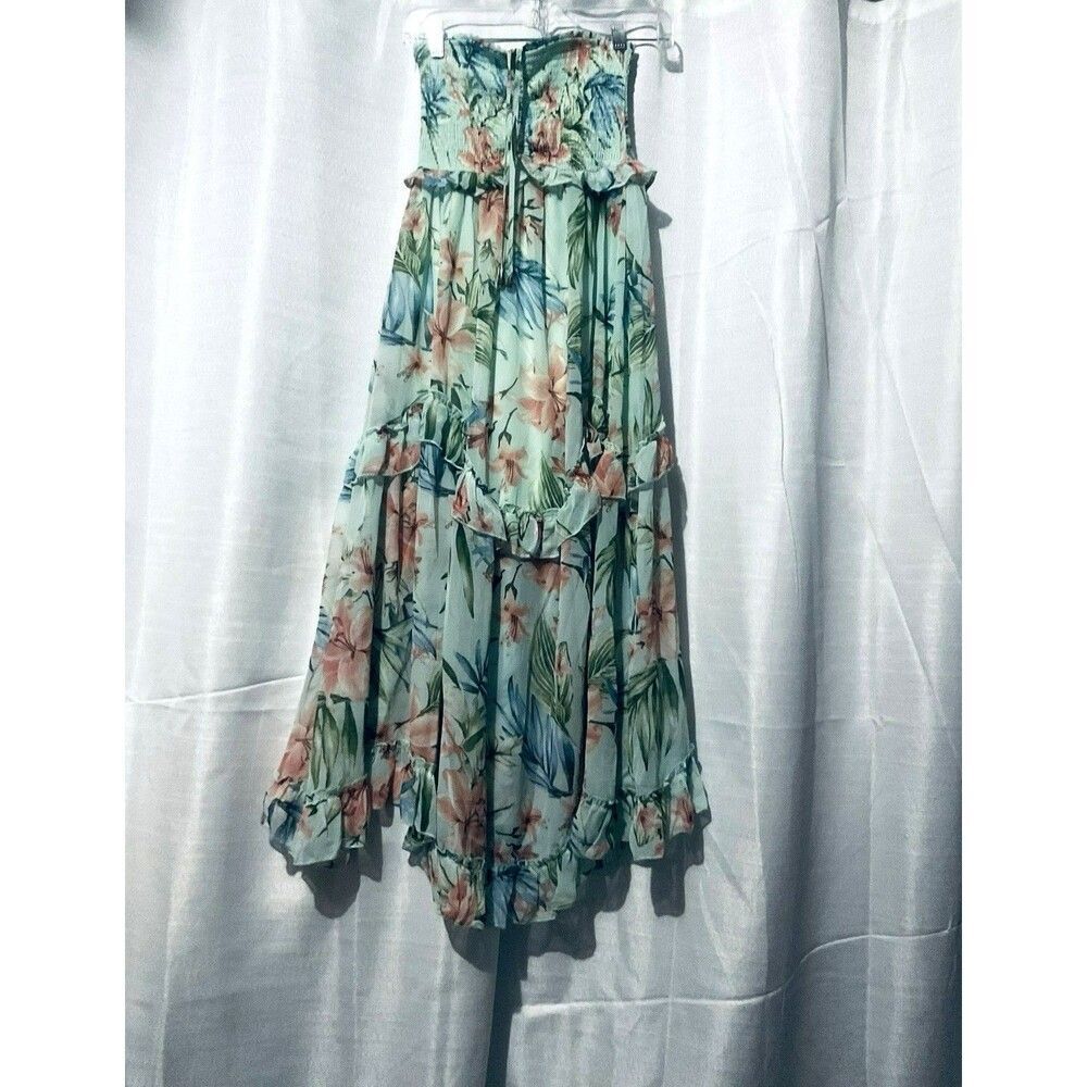MISS AVENUE dress GREEN  Floral colorful  Print  STRAPLESS Maxi  Size Small